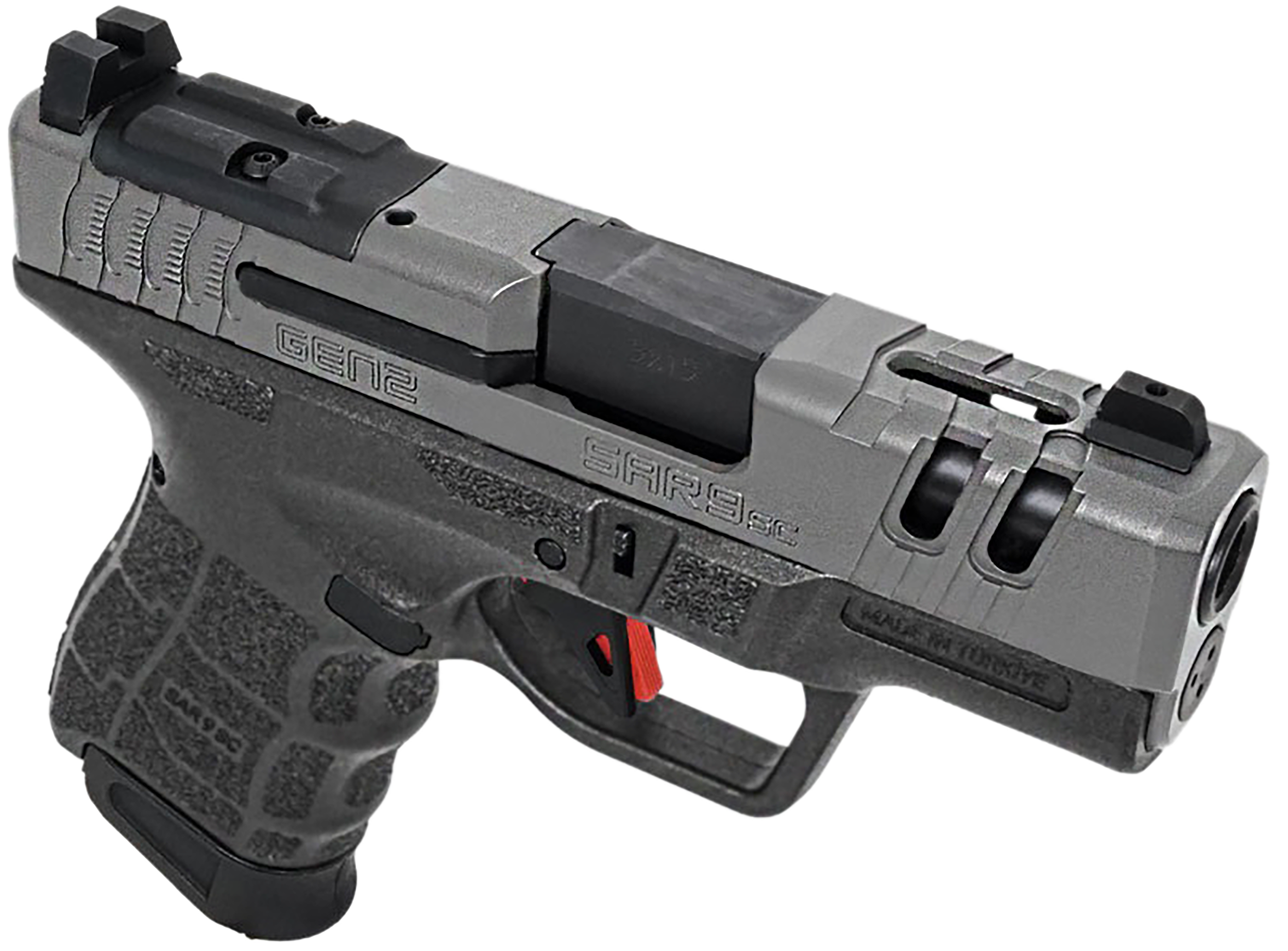 SAR USA SAR9SCG2PT SAR9 SC Gen2 Sub-Compact Frame 9mm Luger 15+1 3.30" Black Steel Barrel, Platinum Cerakote Ported/Serrated Steel Slide, Black Polymer Frame & Grip