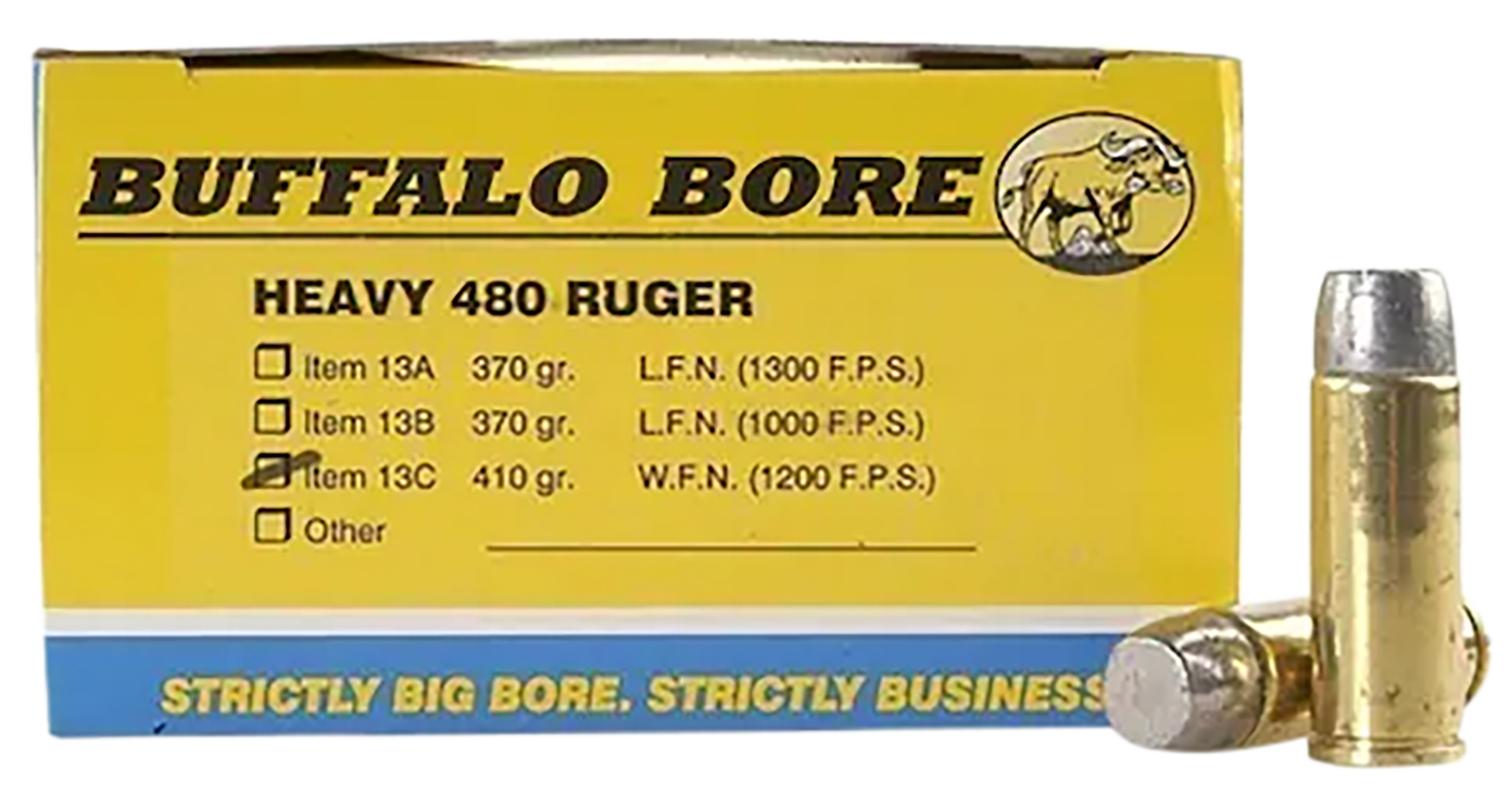 Buffalo Bore Ammunition 13C20 Heavy Strictly Business 480Ruger 410gr Wide Flat Nose 20 Rounds