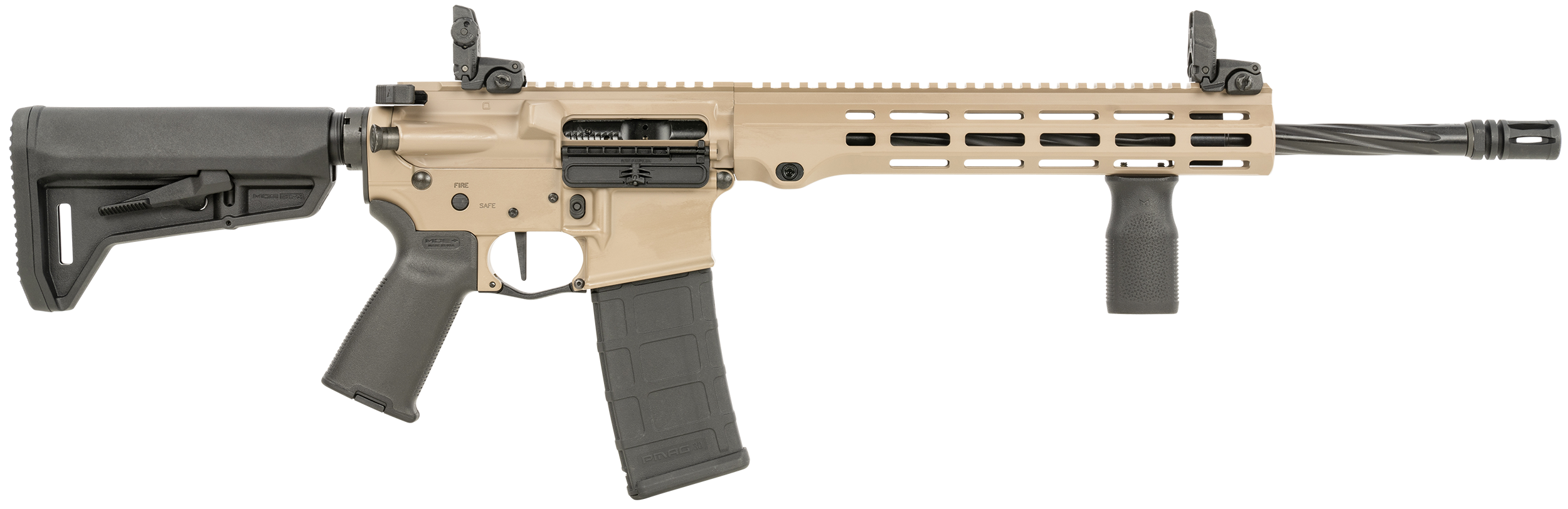 Maxim Defense MXM49735 MD15 L 5.56x45mm NATO 30+1 16" Fluted Barrel, FDE Rec/M-LOK Handguard, Black Magpul Furniture, SL-K Stock, MBUS Sights, Blackout Defense Flat Trigger