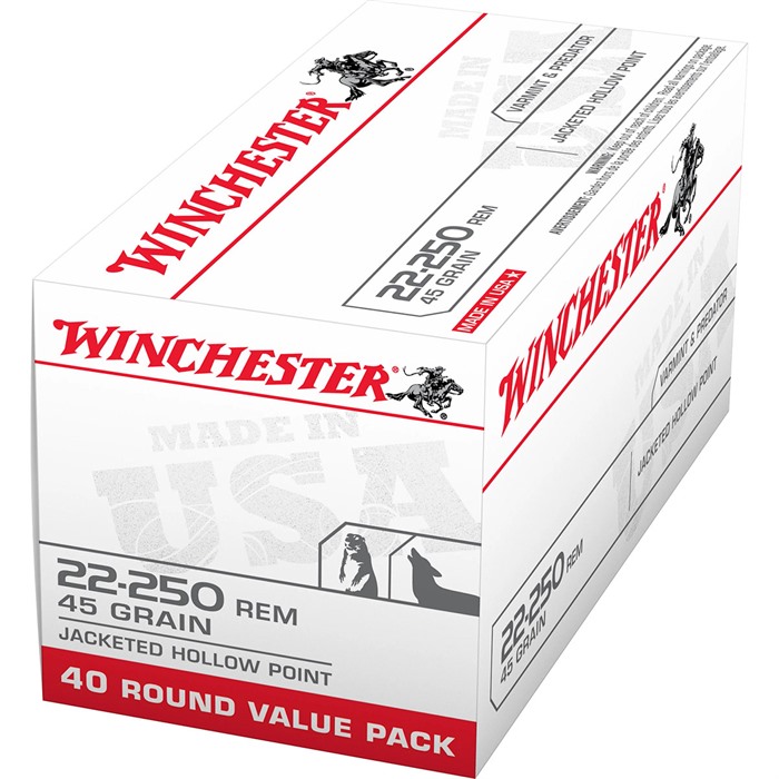 Winchester USA Rifle Ammo 22-250 Rem. 45 gr. JHP 40 rd.
