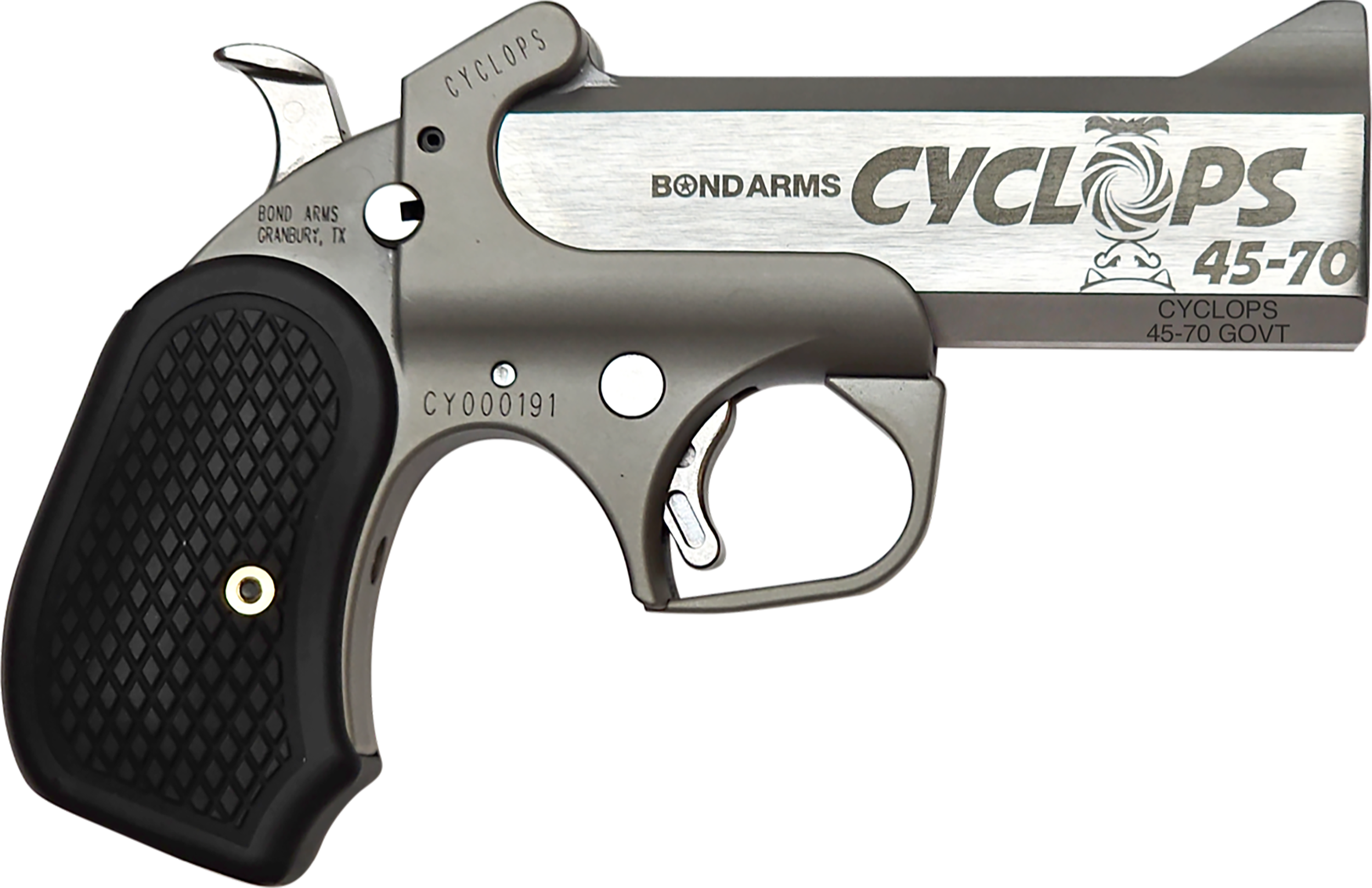 Bond Arms BACY Cyclops  45-70 Gov 1rd Shot 4.25" Stainless Stainless Steel Barrel Matte Stainless Black Extended B6 Resin Grips