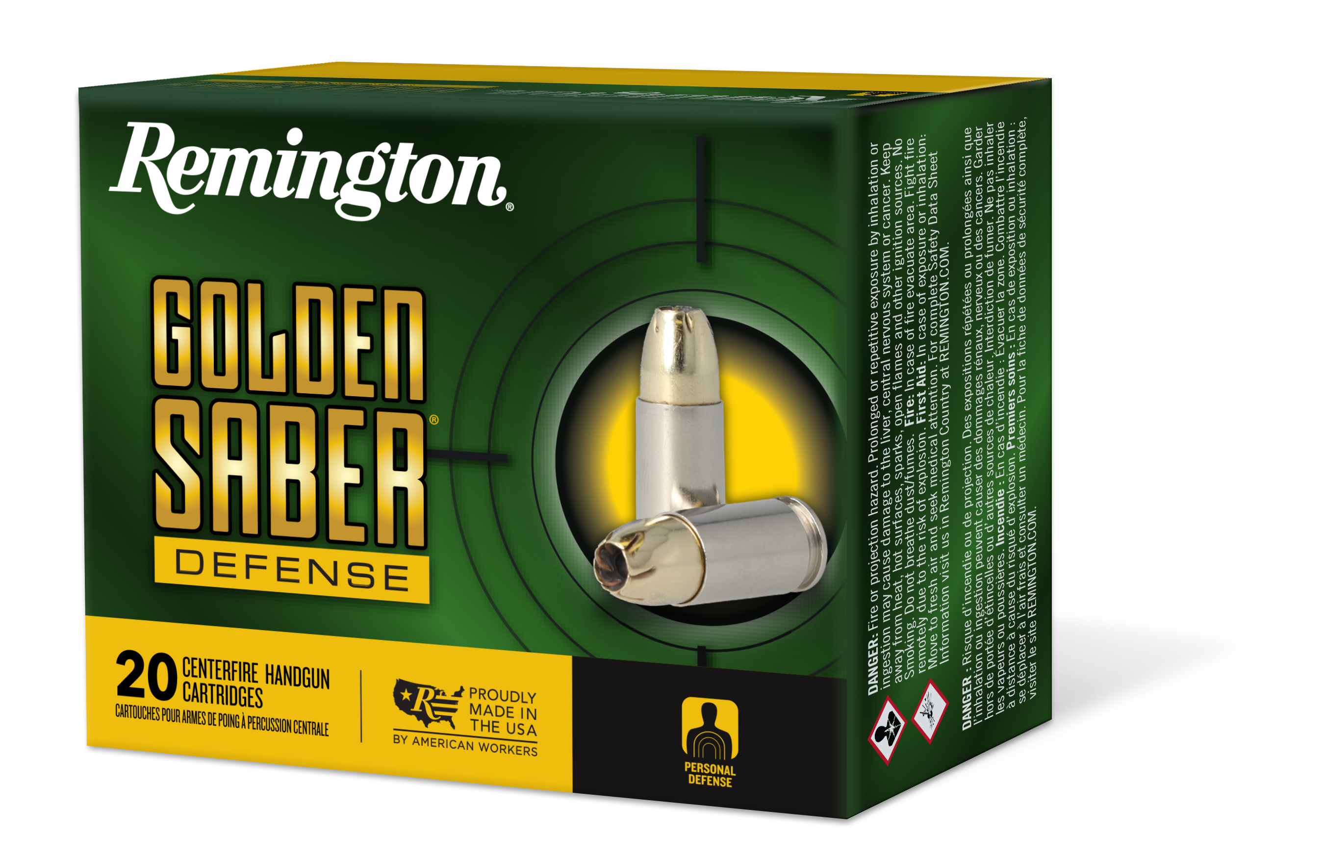 Remington Ammunition 27600 Golden Saber Defense 357Mag 125gr Brass Jacketed Hollow Point 20 Rounds