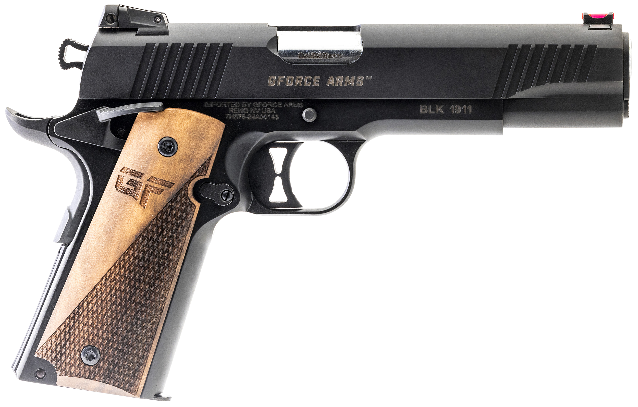Gforce Arms Chronicle 1911 9mm Luger 4.4in 9 Rounds Stainless Steel Slide Walnut Grip