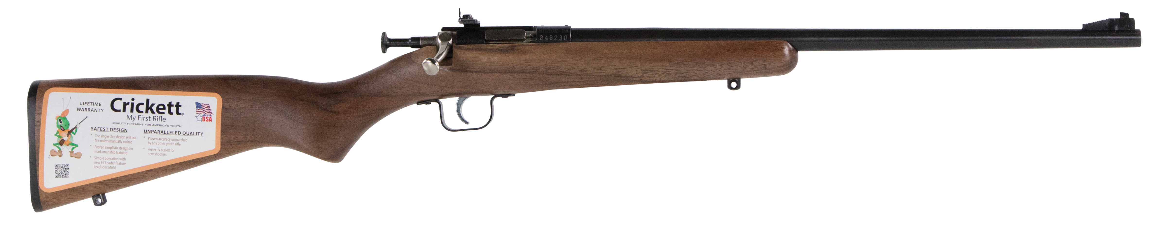 Crickett KSA2338 Youth  22 WMR 1rd 16.12" Barrel & Receiver, Fixed Front/Adjustable Rear Peep Sights, Walnut Stock w/11.5" LOP, Rebounding Firing Pin Safety