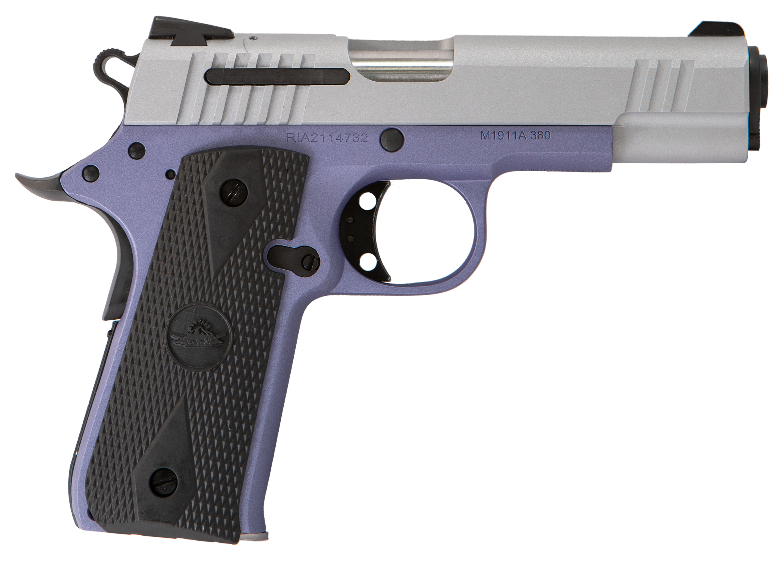 Citadel CIT380OLALA M1911 Baby Compact Frame 380 ACP 7+1, 3.75" Stainless Steel Barrel, Silver Serrated Steel Slide, Crushed Orchard Cerakote Aluminum Frame w/Beavertail, Ambidextrous