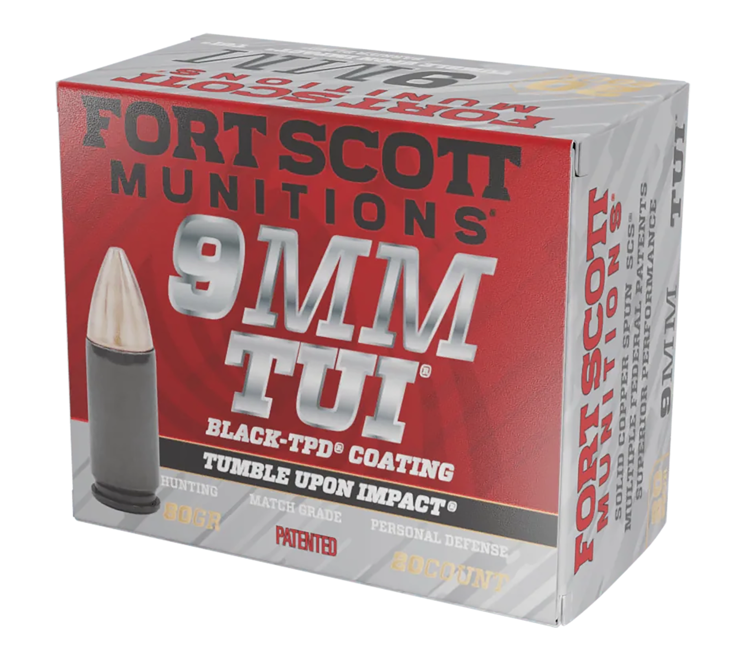 Fort Scott Munitions 9MM080SCVTPD Tumble Upon Impact (TUI)  9mmLuger 80gr Solid Copper Spun 20 Rounds *TPD-9 Coated