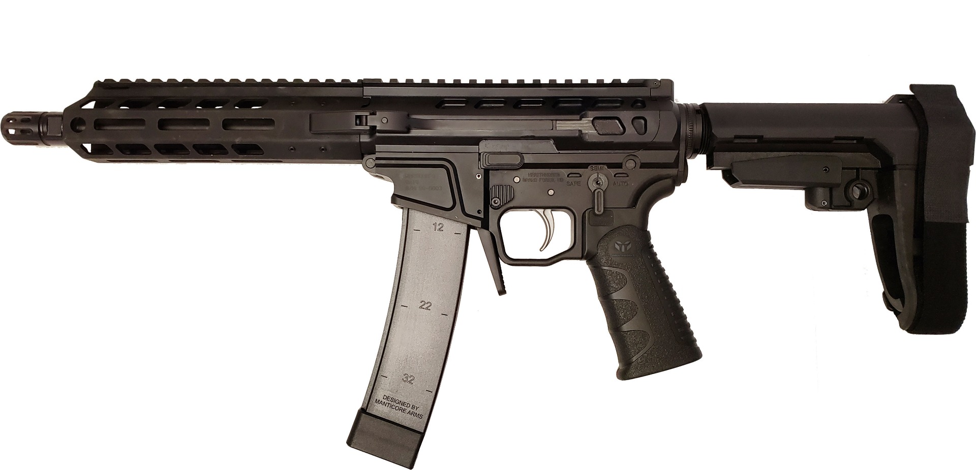 Wraithworks WARSCORP9 Side-charging AR Pistol - Black | 9mm | 8.5" Barrel | 7" M-LOK Rail | SBA3 Brace | Accepts Scorpion Mags