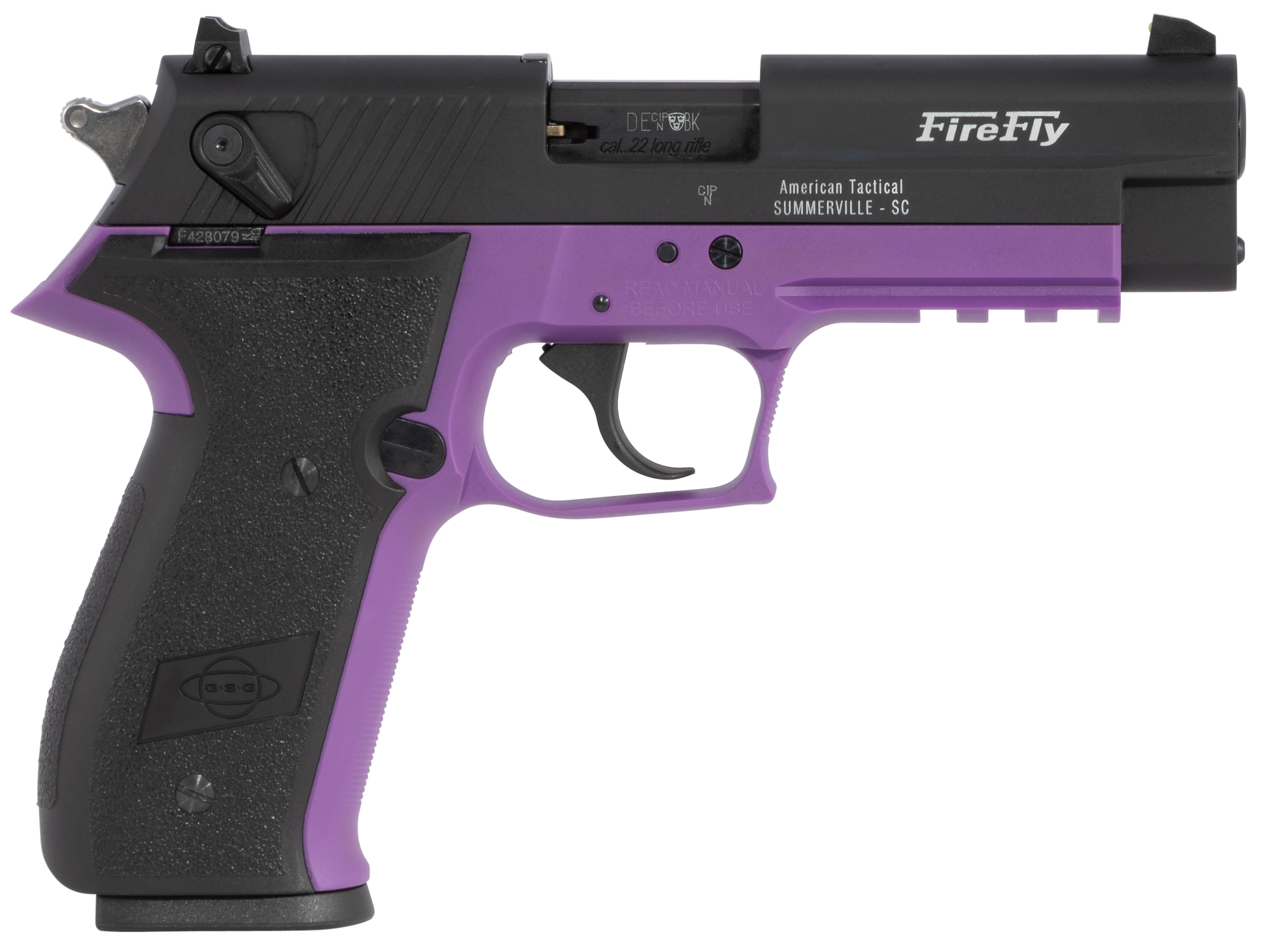 GSG GERG2210FFL FireFly  22 LR 10+1 4" Black Serrated Slide, Purple Zinc Alloy w/Accessory Rail Frame, Black Polymer Grip