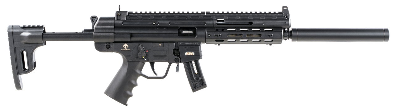American Tactical Inc. GSG-16 22 Long Rifle, 16.25in. Barrel, 10rd, MLOK Handguard, Adj. Stock & Faux Suppressor - Black (NPN: GERGGSG1610ML)
