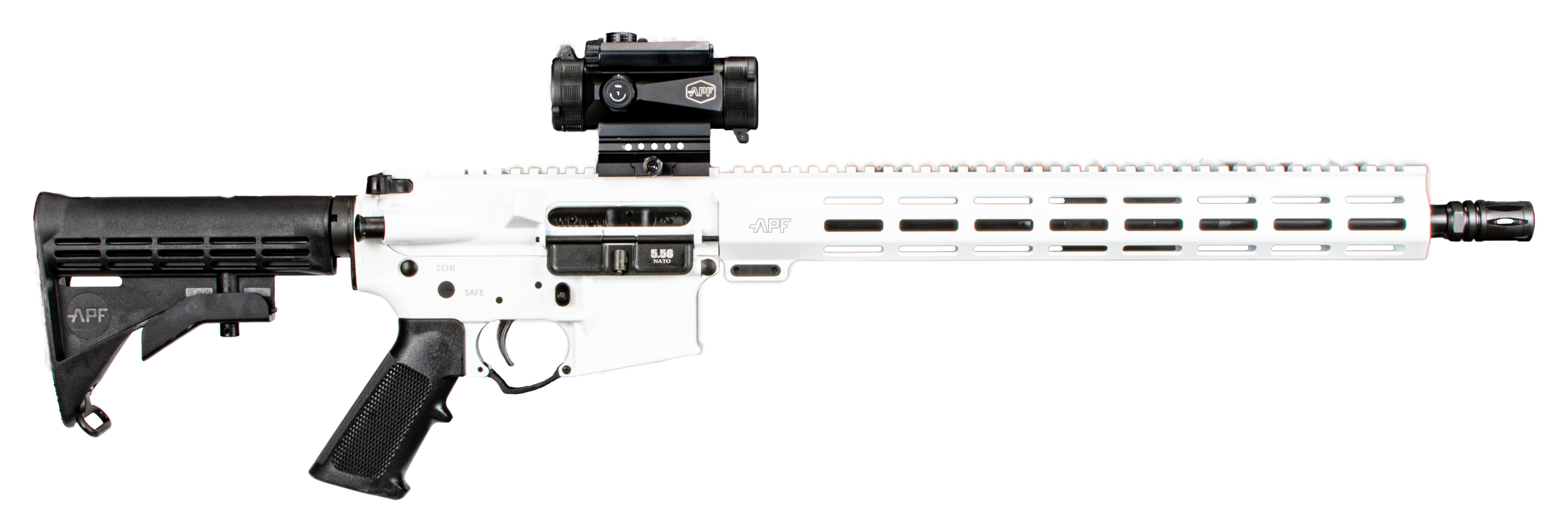 Alex Pro Firearms Guardian Red Dot Combo, 5.56x45 NATO, 16in. Barrel, 30rd, Black Mil-spec A2 Grip & M4 Grip. Incl. 1x30 Red Dot Sight - White