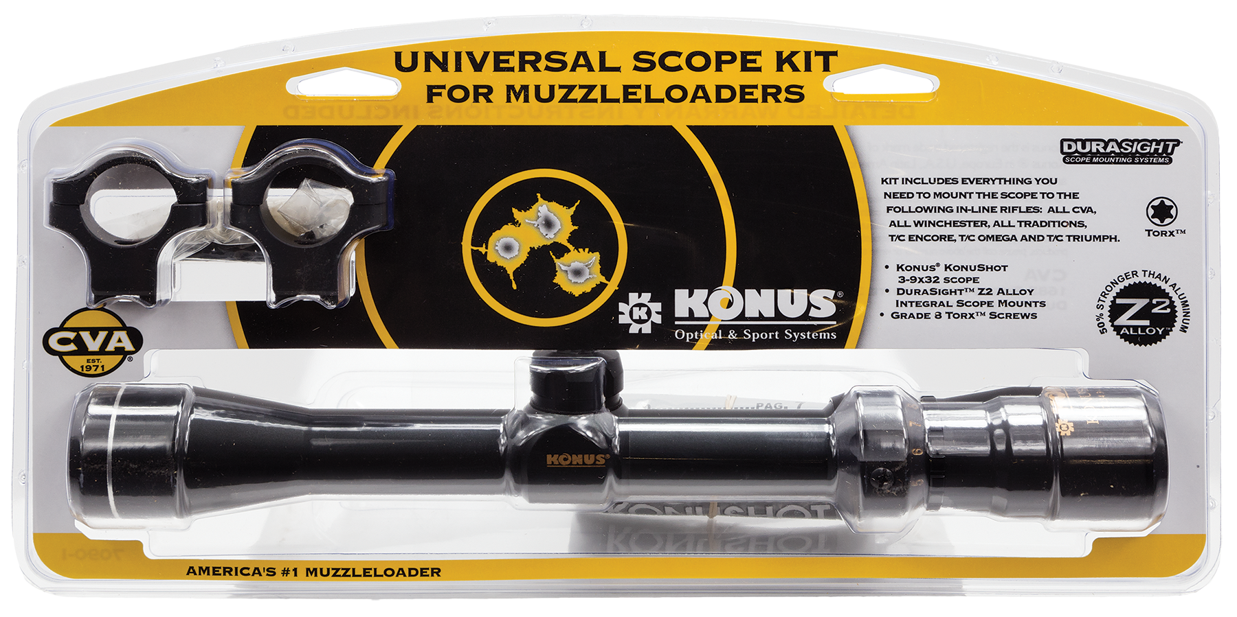 CVA Knous KonuShot Muzzleloader Scope Kit 3-9x32 Duplex Reticle 1in Tube