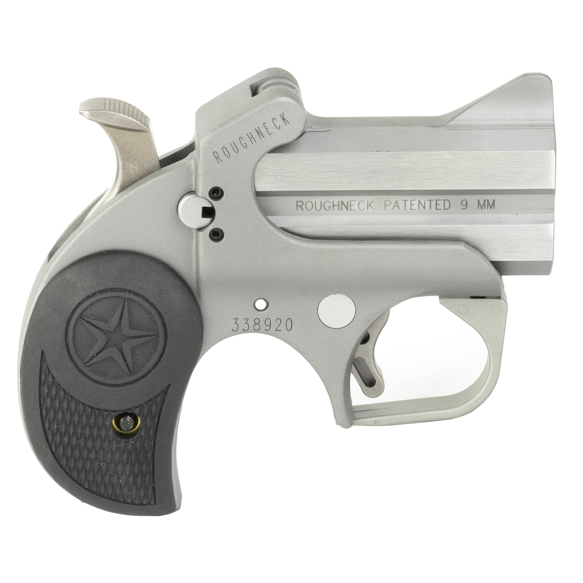 Bond Arms BARN Roughneck  9mm Luger 2rd 2.50" Stainless Steel Double Barrel w/Bead Blasted Frame, Blade Front/Fixed Rear Sights, Rebounding Hammer, Rubber Grip, Manual Safety - BARN - 855959005091