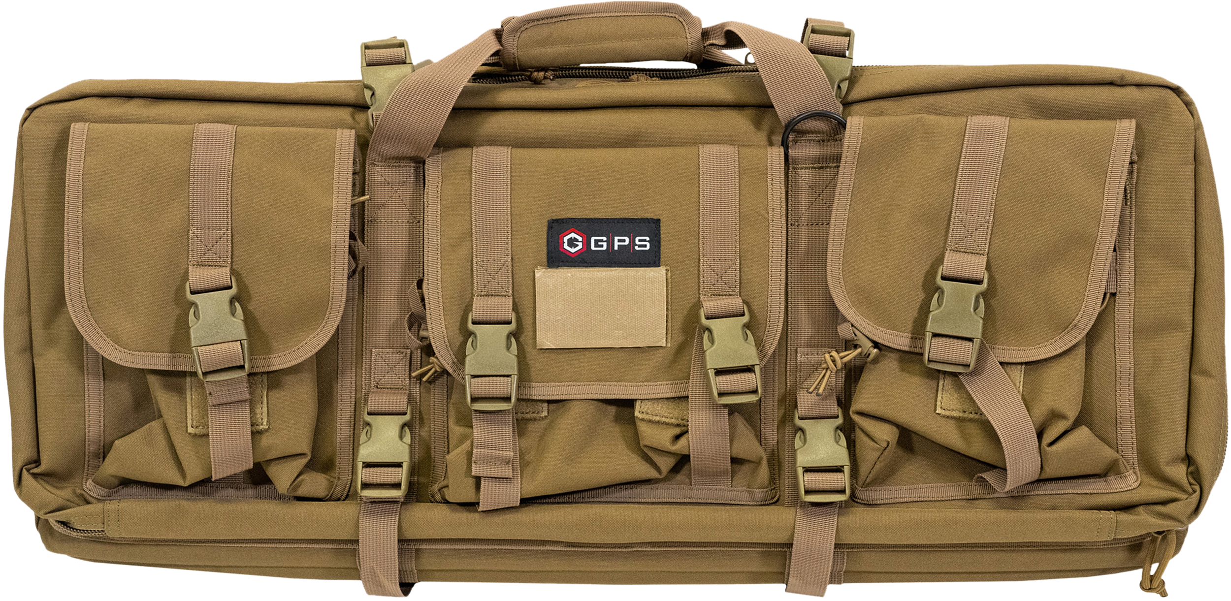 GPS Bags DRC28FDE Double Rifle Case Flat Dark Earth 600D Polyester w/ 2 Padded Pistol Sleeves MOLLE Webbing & Lockable Zippers