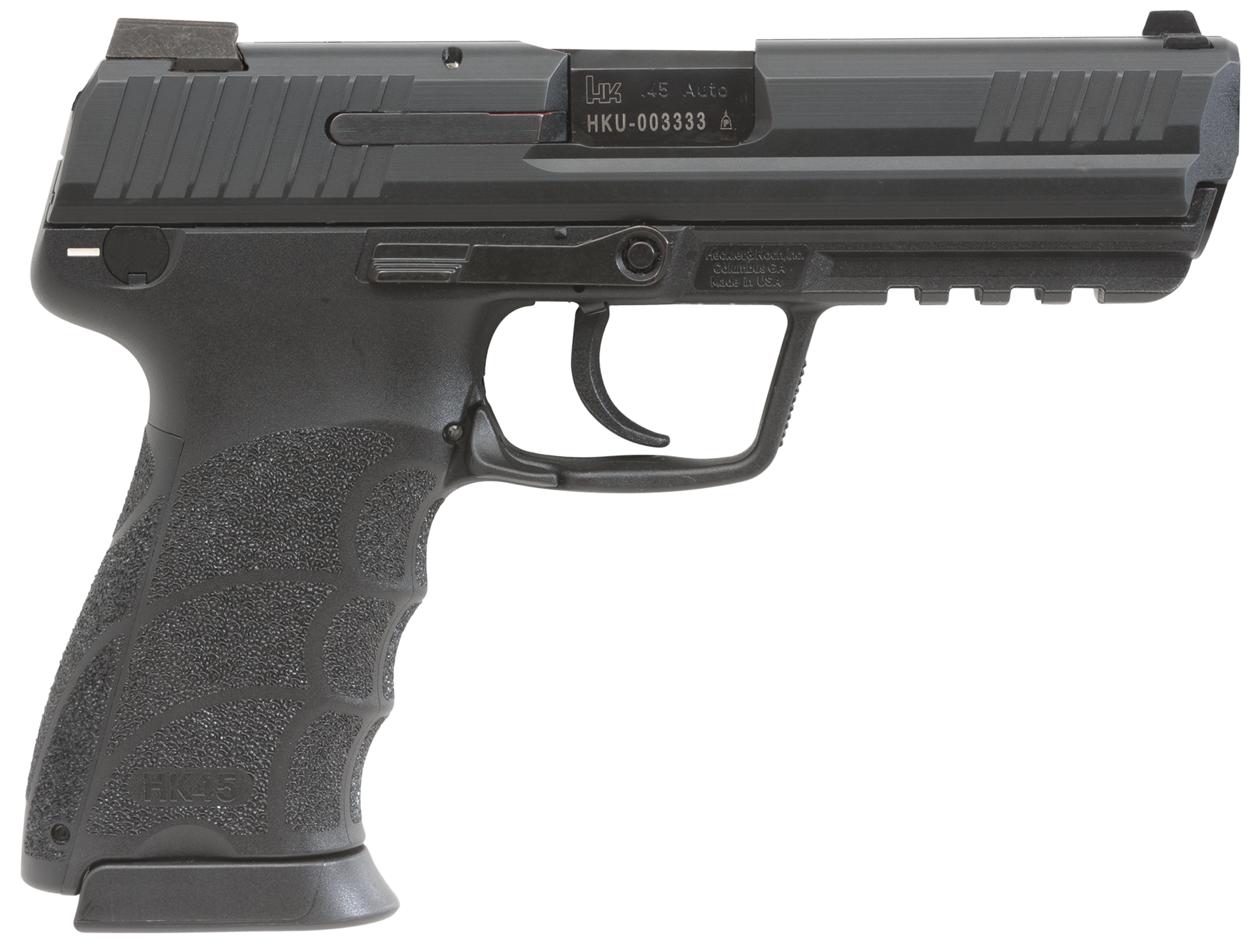HK 81000029 HK45 V7 LEM Full Size Frame 45 ACP 10+1, 4.46" Black Polygonal Rifled Barrel, Serrated Steel Slide, Polymer Frame w/Picatinny Rail, Black Polymer Grip, Ambidextrous