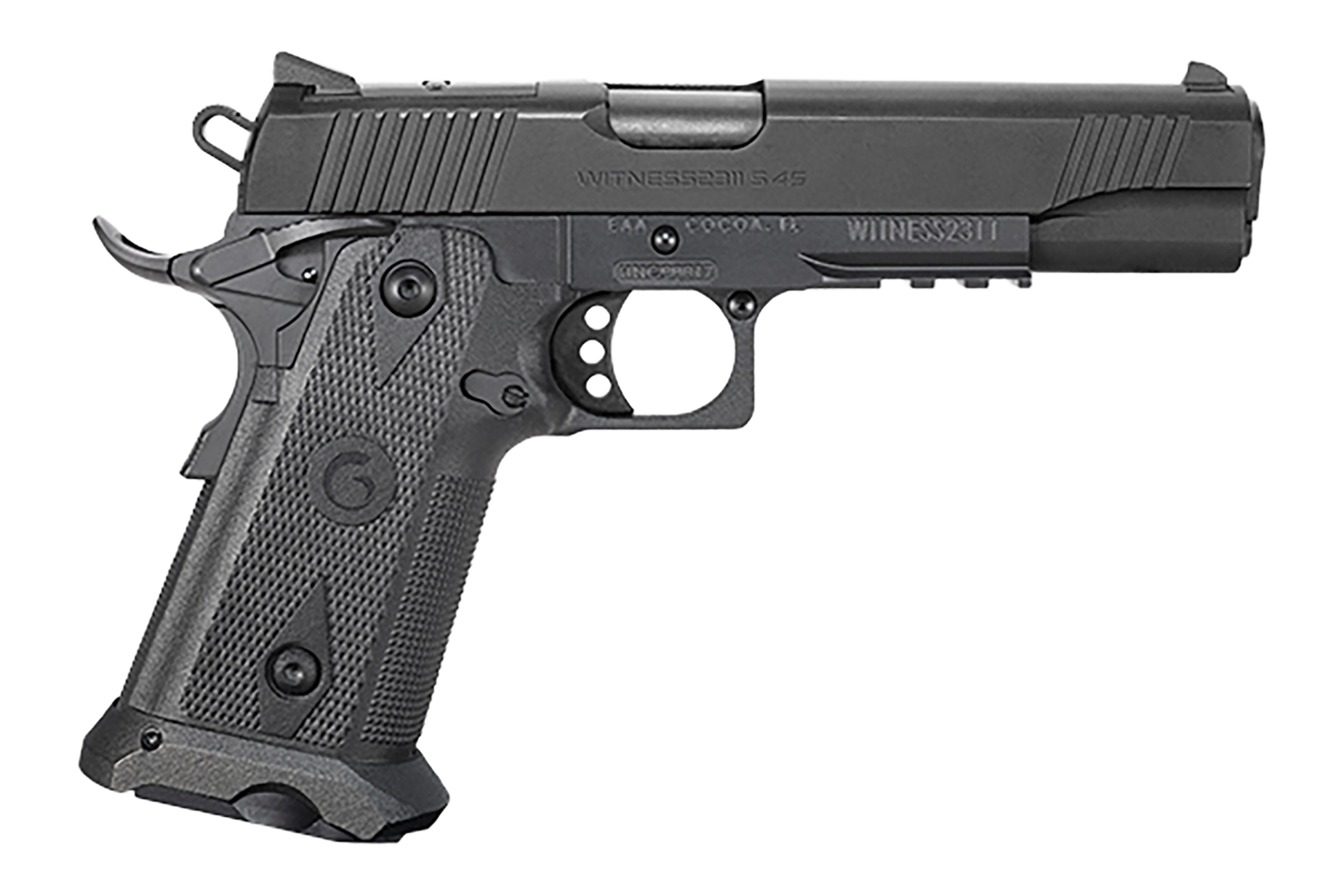 EAA 395040 Witness2311  45 ACP 11+1 5" Black Barrel, Black Serrated Slide & Polymer Frame w/Picatinny Rail & Beavertail Black Checkered Polymer Grips