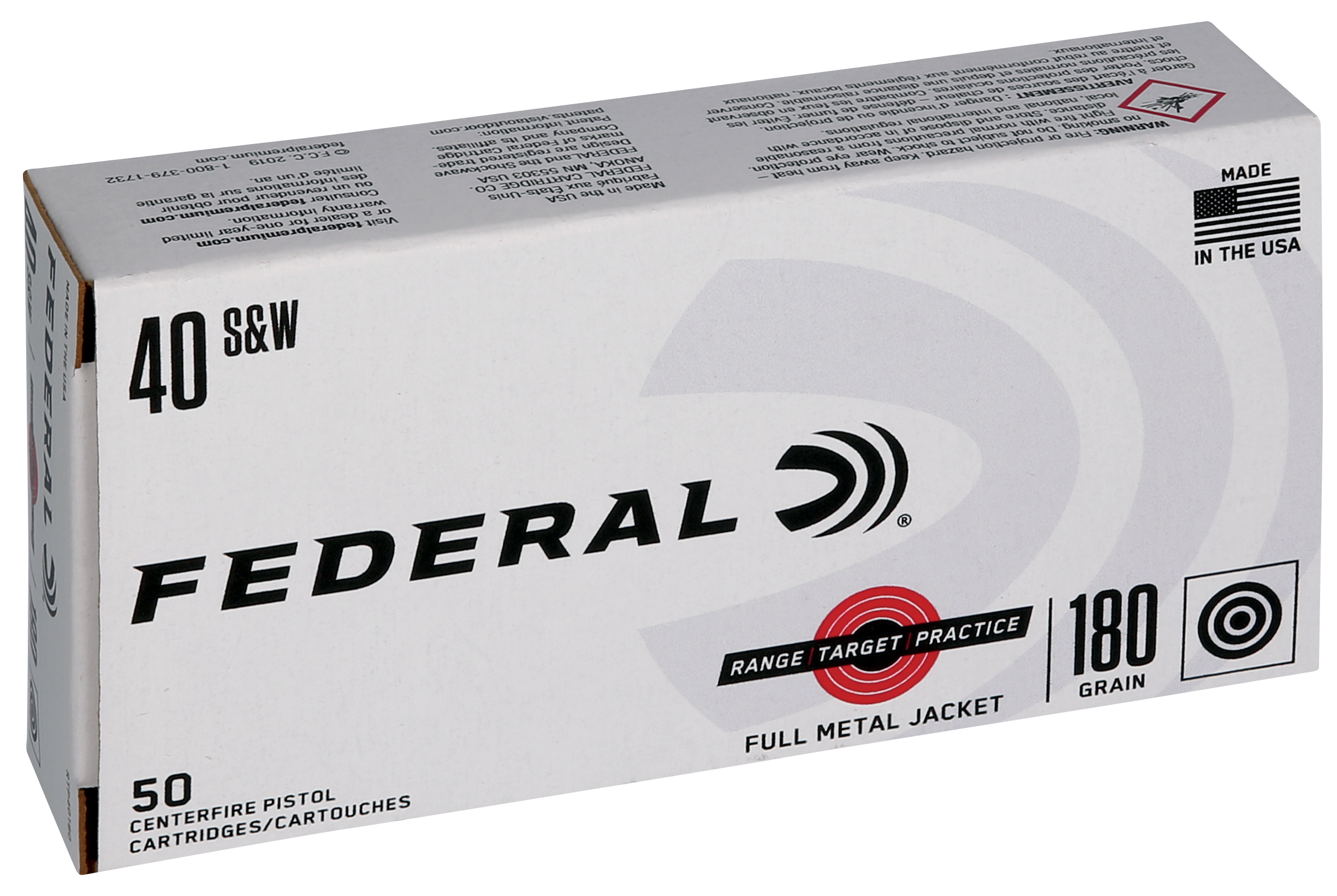 Federal RTP40180 Range & Target  40S&W 180gr Full Metal Jacket 50 Rounds