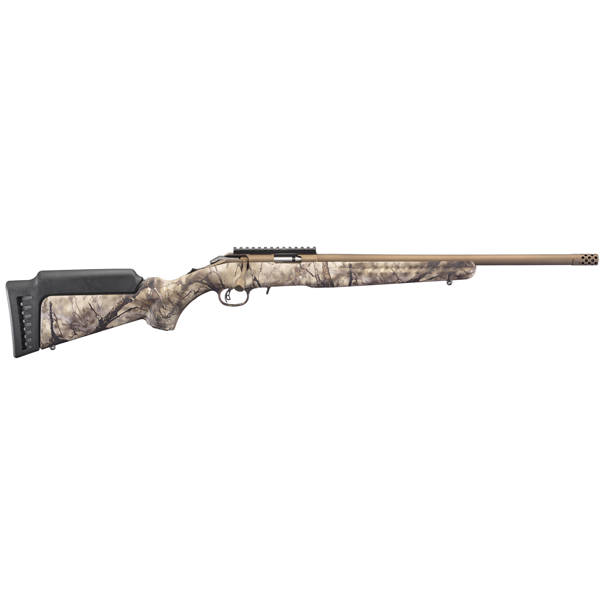 Ruger American Rimfire 22 WMR 18 inch 9+1 Bronze Cerakote Go Wild Camo Im Brush - 8373 - 736676083732