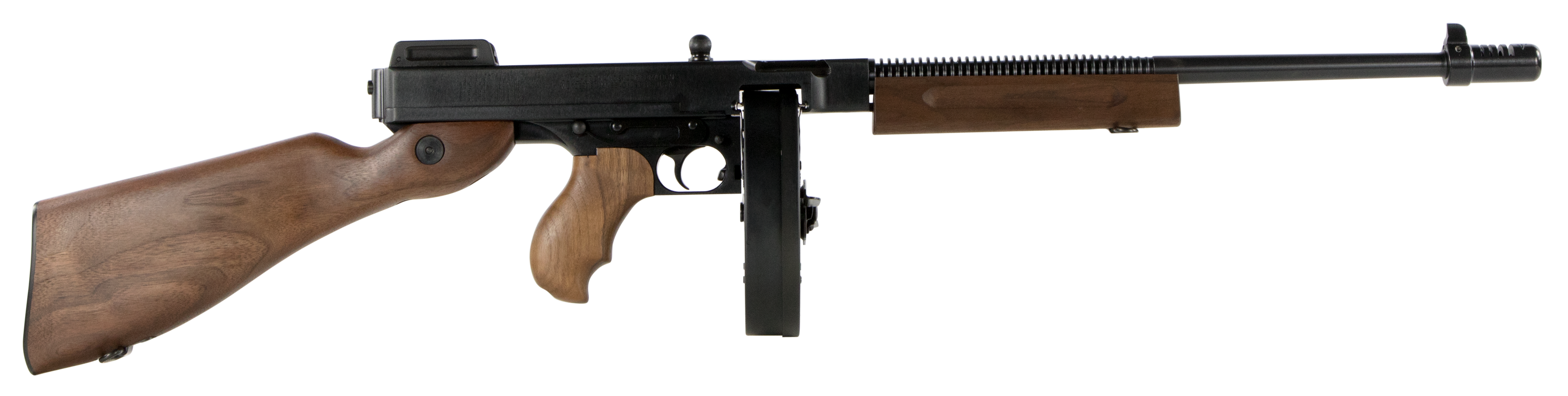 Thompson T1DH 1927A-1 Deluxe 45 ACP Caliber with 18" Barrel, 10+1 Capacity (Drum), Color Case Hardened Metal Finish, American Walnut Wood Stock Grip Right Hand Thompson T1DH 1927A-1 Deluxe 45 ACP Caliber with 18" Barrel, 10+1 Capacity (Drum), Color Case Hardened Metal Finish, American Walnut Wood Stock Grip Right Hand