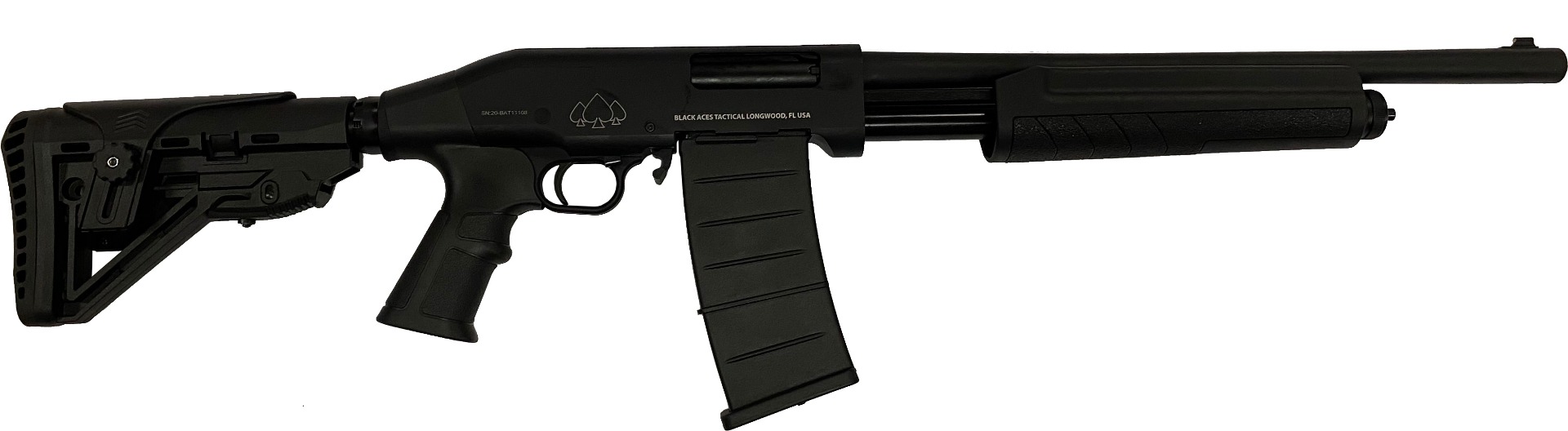 Black Aces Tactical Pro Series M Pump Shotgun - Black | 12ga | 18.5" Barrel | Adjustable Tactical Buttstock & Pistol Grip