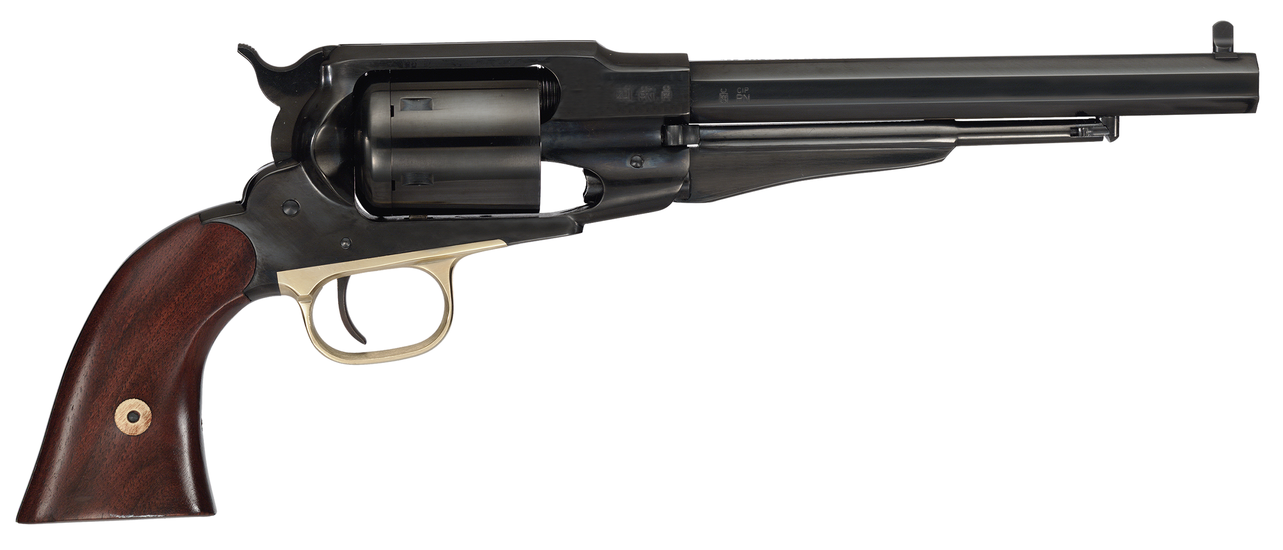 Cimarron Firearms, Preacher 1858, .45 Colt /.44 Cal, 8 inch, 6 Rounds, Blued Gold Frame Walnut Grips