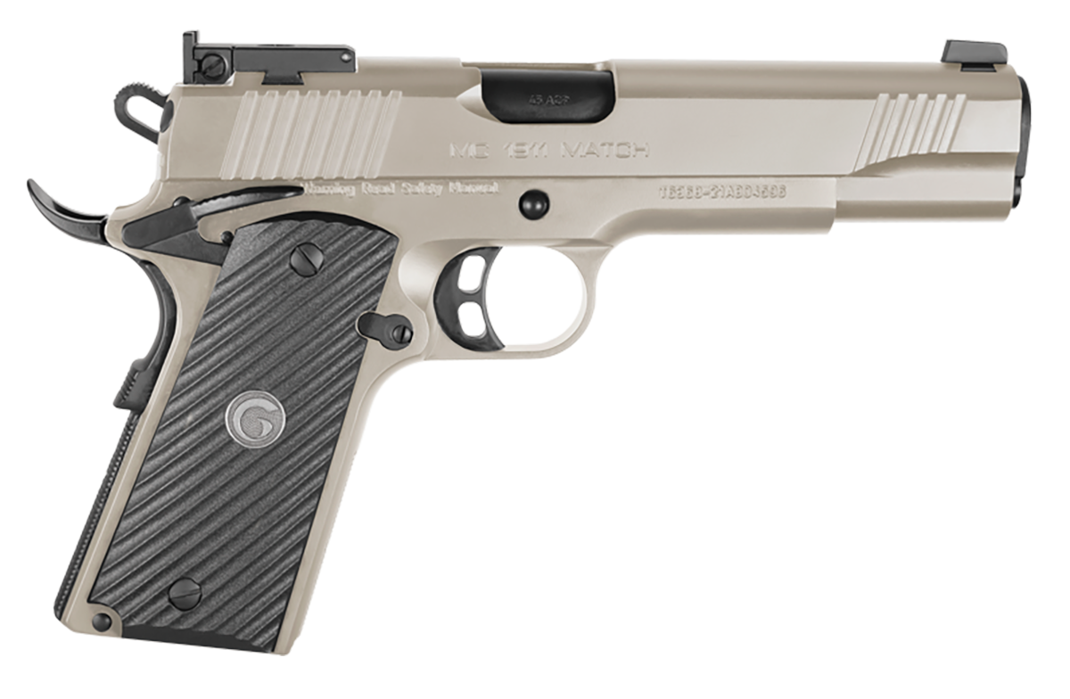 EAA GIRSAN 390094 MC1911 S Match 45 ACP 8+1 5" Black Match Grade Steel Barrel, Nickel Serrated Steel Slide & Frame w/Beavertail, Black Checkered Laminate Grip,  Ambidextrous