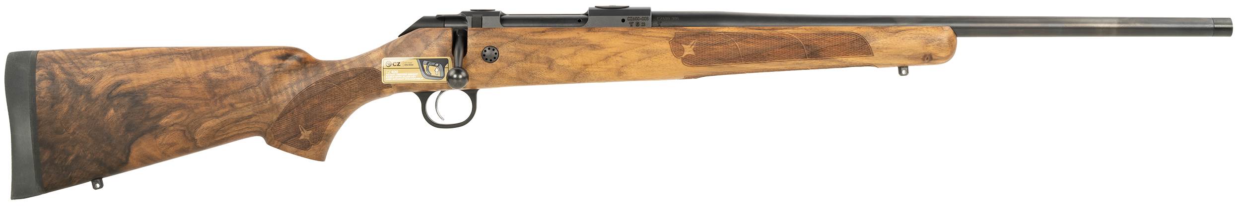 CZ-USA 07716 CZ 600 American ST2 308 Win 5+1 20" Threaded, Black Barrel/Rec, Grade A Dark Walnut Stock, Adj. Trigger