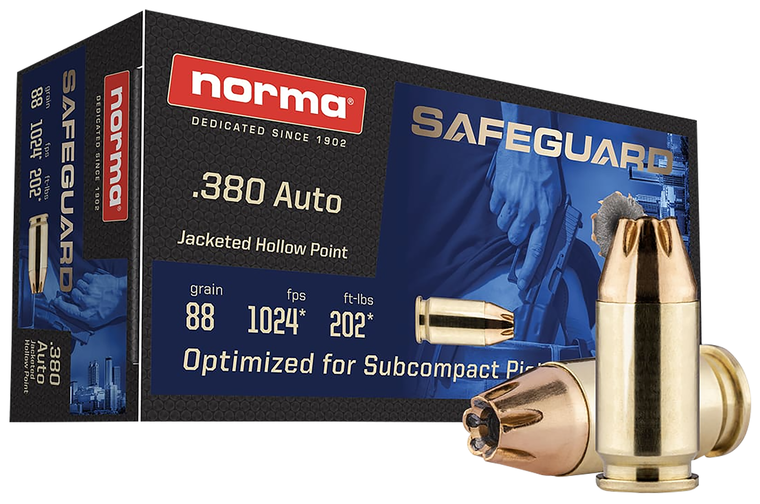Norma Ammunition 803807680  Safeguard 380ACP 88gr Jacketed Hollow Point 50 Rounds