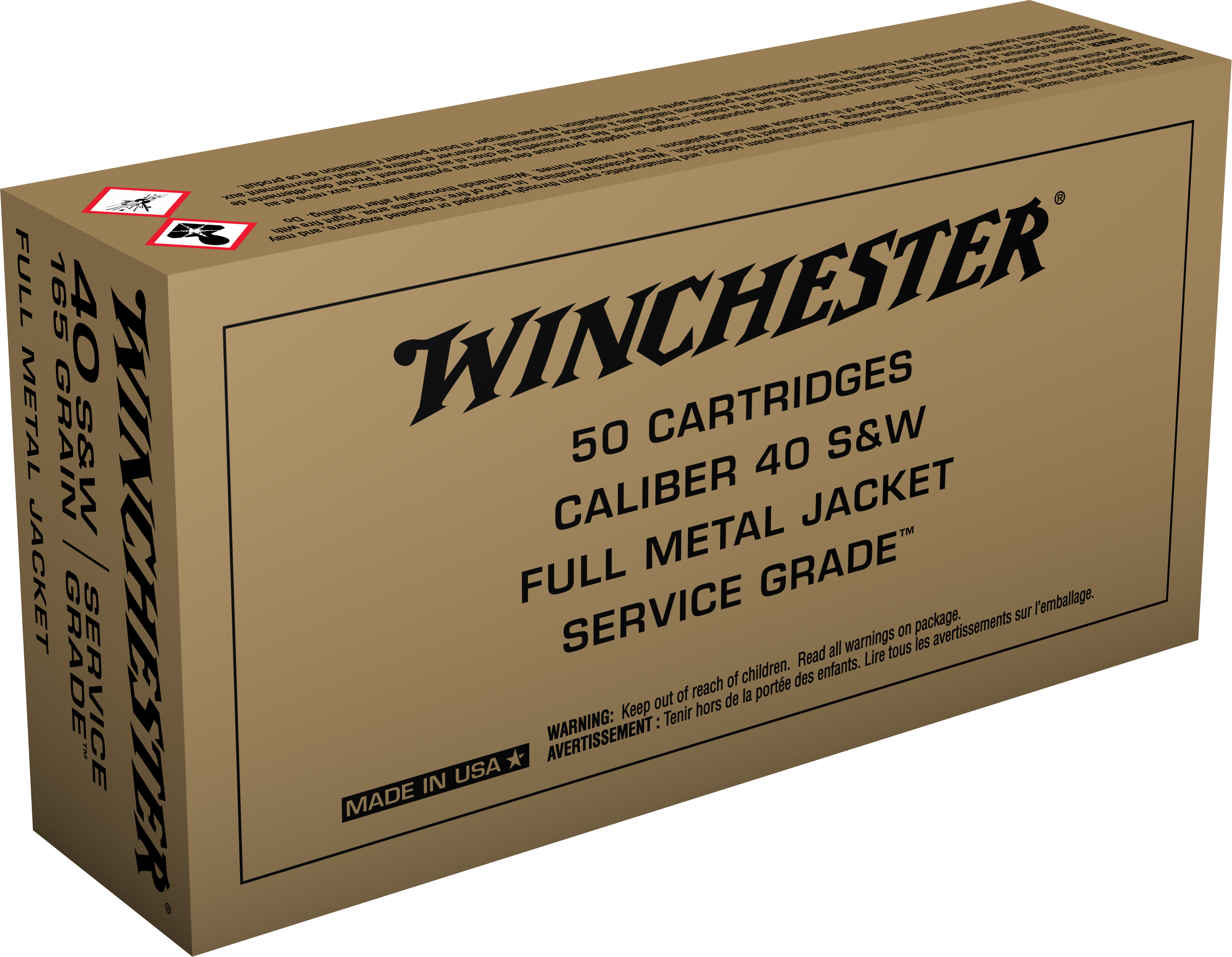 Winchester Ammo SG40W Service Grade  40S&W 165gr Full Metal Jacket Flat Nose 50 Rounds