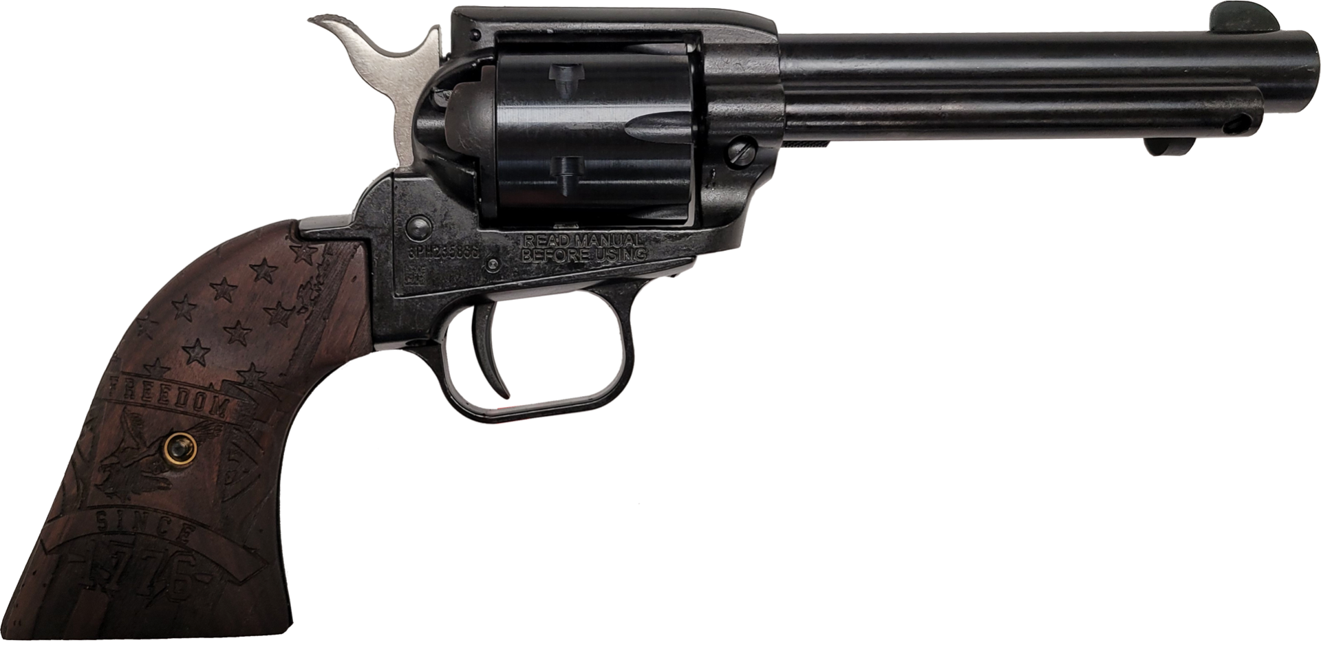 Heritage Rough Rider Revolver - Black | .22 LR | 4.75" Barrel | 6rd | "Freedom Since 1776" Grips Heritage Rough Rider Revolver - Black | .22 LR | 4.75" Barrel | 6rd | "Freedom Since 1776" Grips