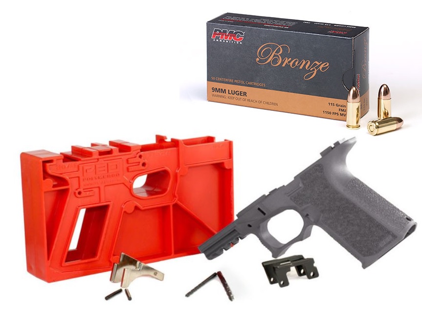Polymer 80 PF940C 80% Compact Pistol Frame Kit V1- Gray | Compatible with Glock 19/23 Gen 3 Bundled w/ PMC Bronze 9mm Luger Handgun Ammo - 115 Grain | FMJ | 50rd Box Polymer 80 PF940C 80% Compact Pistol Frame Kit V1- Gray | Compatible with Glock 19/23 Gen 3 Bundled w/ PMC Bronze 9mm Luger Handgun Ammo - 115 Grain | FMJ | 50rd Box