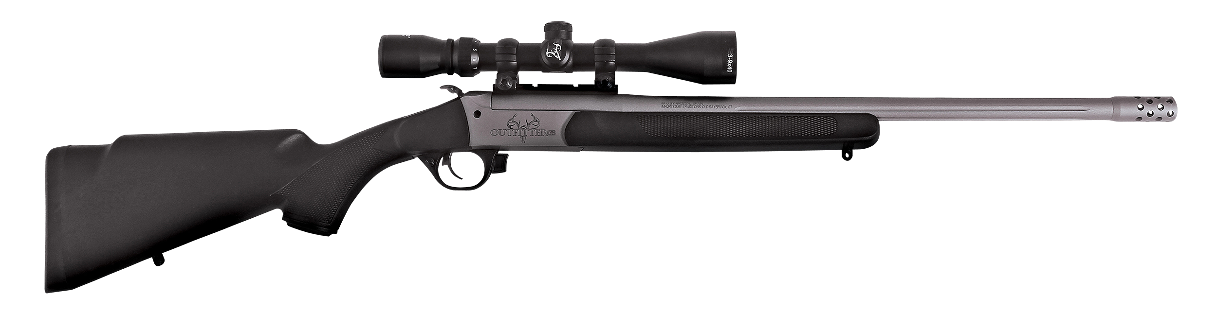 Traditions CR9-451130T Outfitter G3 Takedown 450 Bushmaster 1rd 22", Stainless Cerakote Barrel/Rec, Black Synthetic Stock, Muzzle Brake, 3-9x40mm BDC Scope