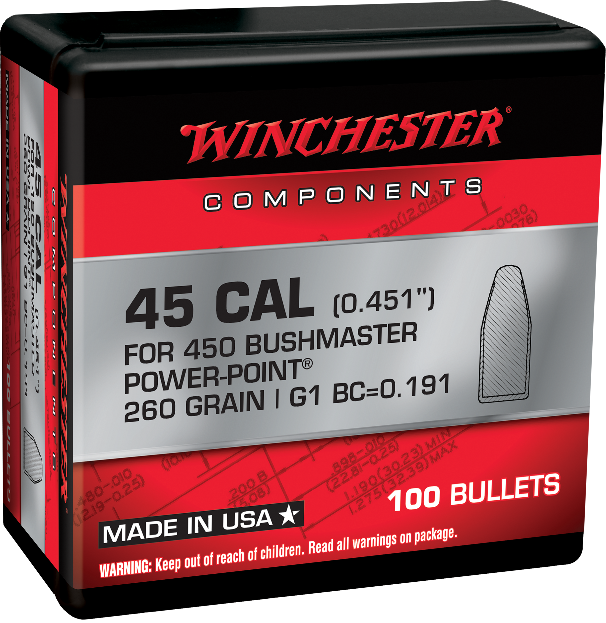 Winchester Power-Point 450 Bushmaster 260 Grain 100 Bullets