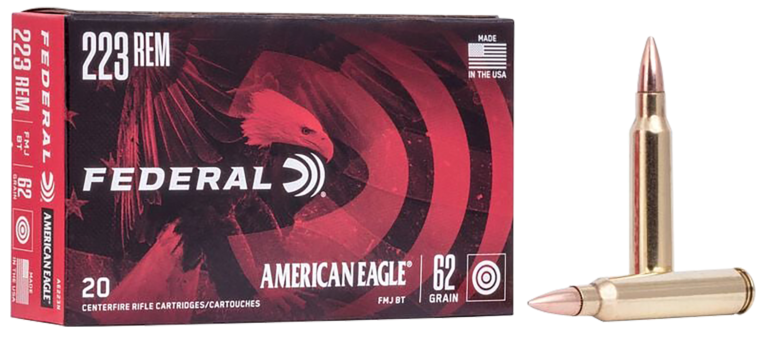 Federal AE223N American Eagle Rifle 223Rem 62gr Full Metal Jacket Boat Tail 20 Rounds