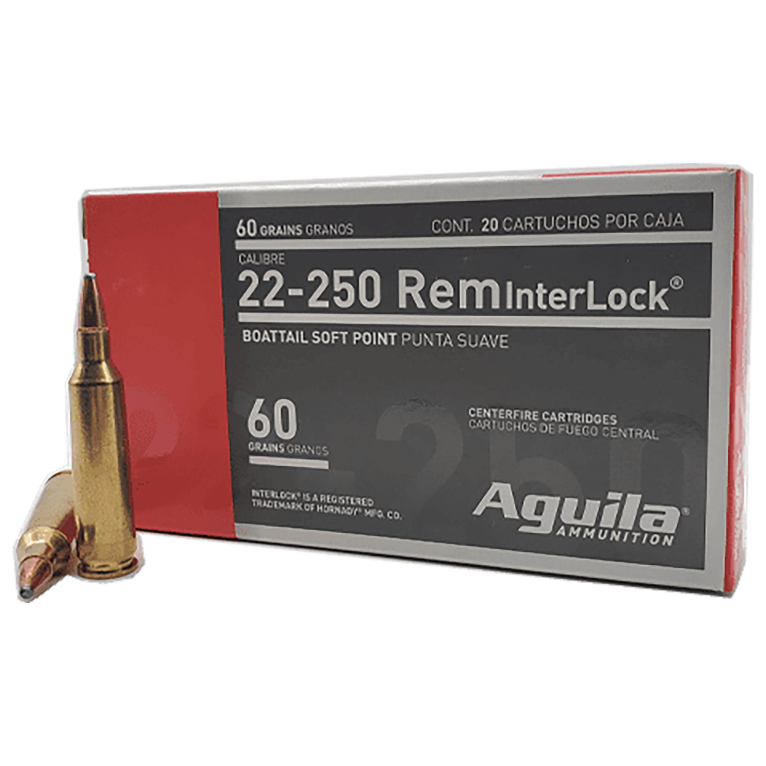 Aguila 8338AG   22-250Rem 60gr InterLock Boat Tail Soft Point 20 Rounds