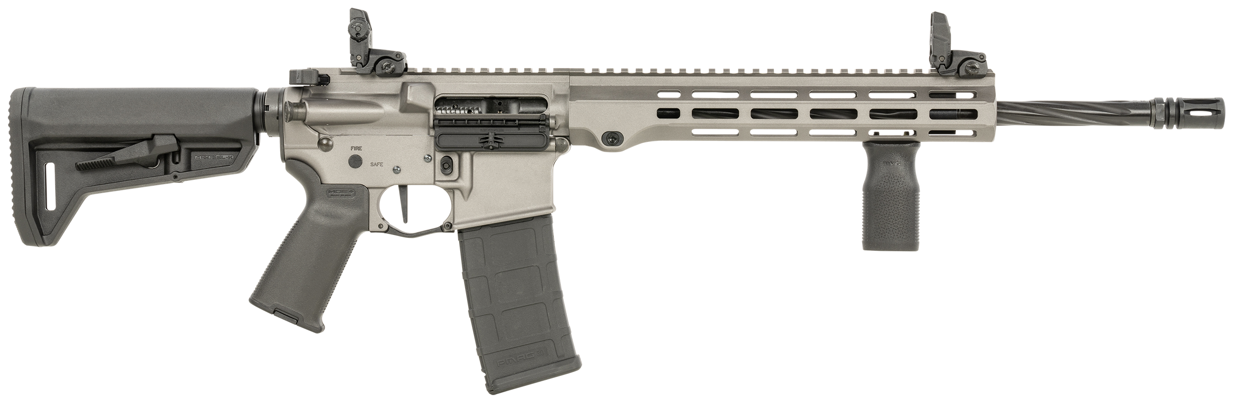 Maxim Defense MXM49734 MD15 L 5.56x45mm NATO 30+1 16" Fluted Barrel, Sniper Gray Rec/M-LOK Handguard, Black Magpul Furniture, SL-K Stock, MBUS Sights, Blackout Defense Flat Trigger