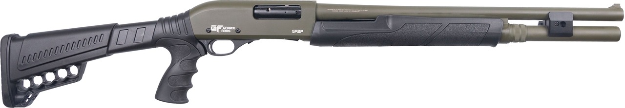 Gforce Arms GF2P12 GF2P  12 Gauge Pump 3" Chamber 7+1 20" Fixed Cylinder Bore, OD Green Barrel/Rec, Black Furniture, 5rd Shell Carrier Stock, Rubber Pistol Grip, Blade Sight, 3rd Shell Holder on Rec - GF2P12 - 643477863657