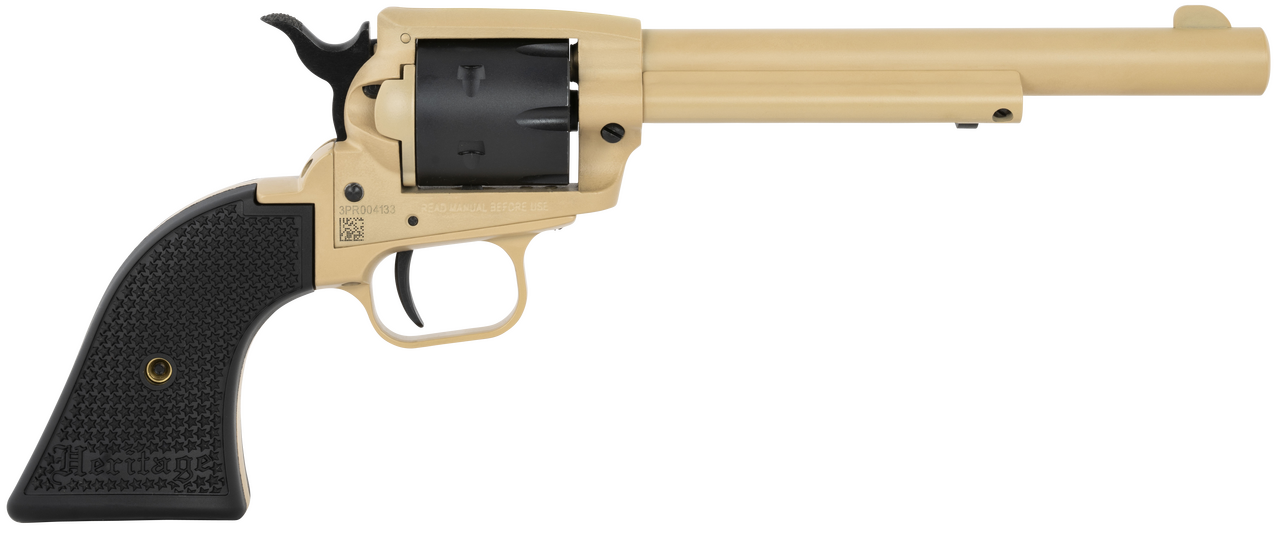 Heritage Mfg SRR22V6 Rough Rider  22 LR 6 Shot, 6.50" Sabre Sand Cerakote Steel Barrel & Frame, Black Satin Cylinder, Black Polymer Grip, Hammer/Thumb Safety, Exposed Hammer