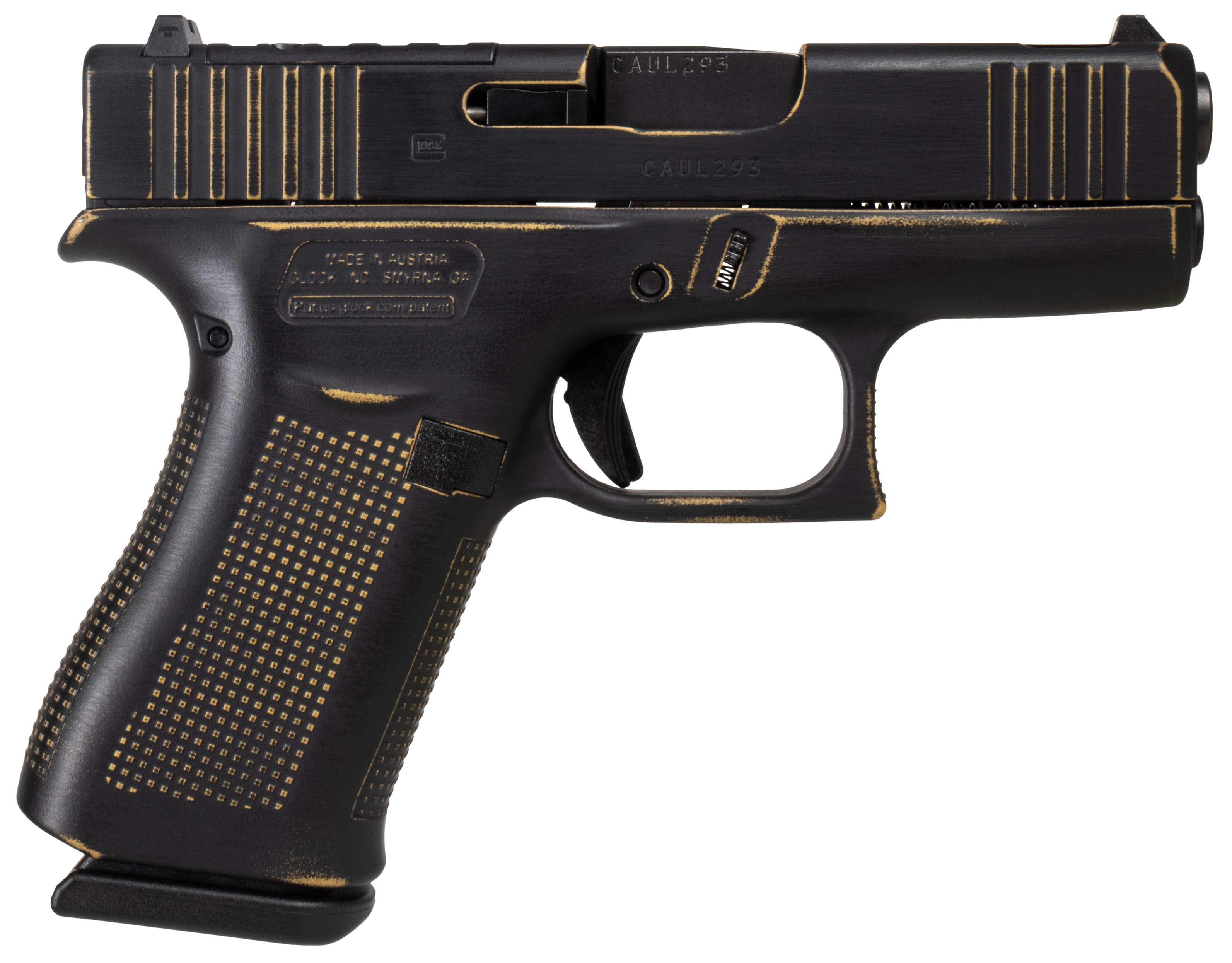 Glock G43X 9mm Luger 3.4in 10rd Black and Gold Cerakote Ported Slide Cut