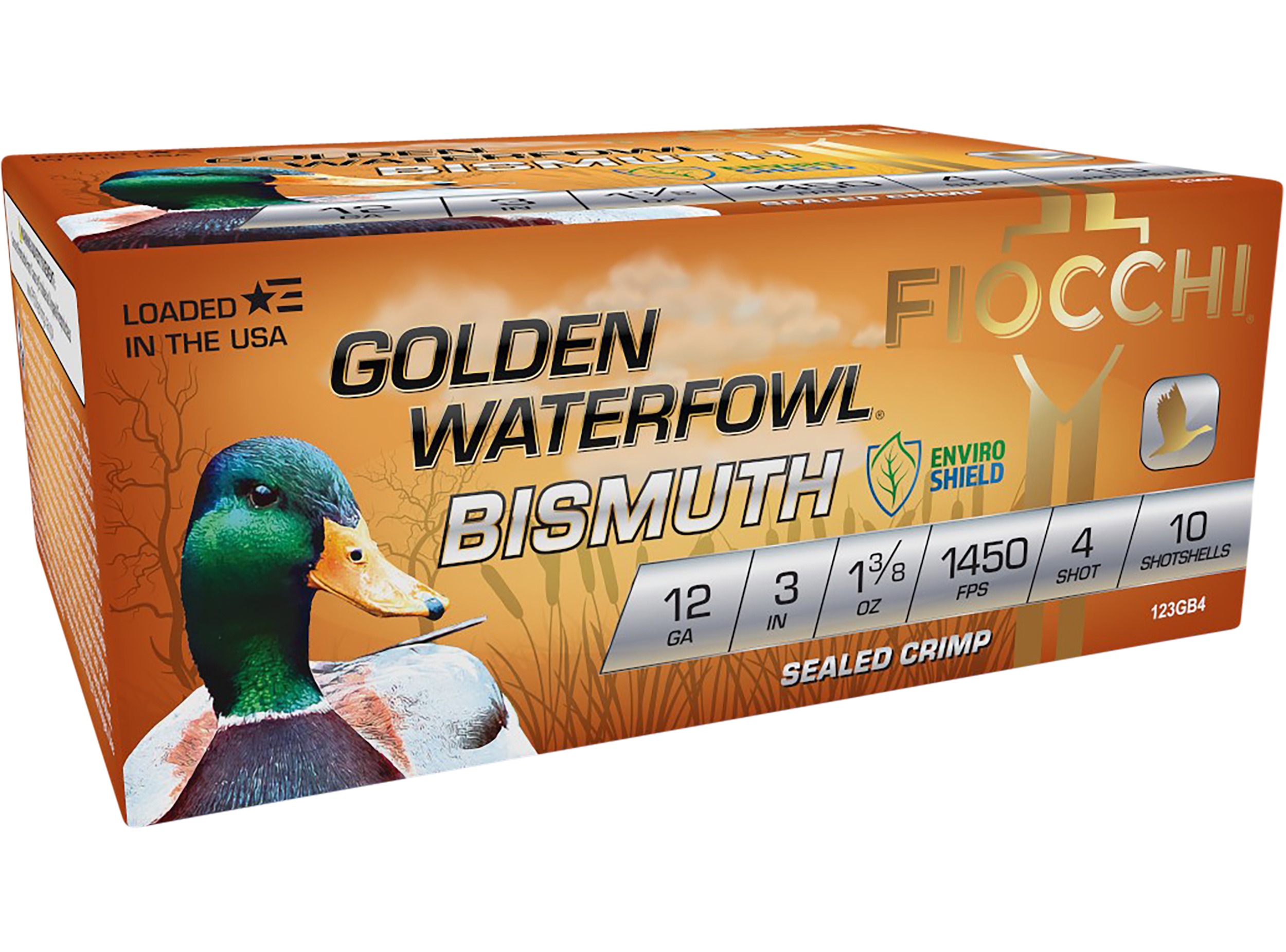 Fiocchi Golden Waterfowl Bismuth Shotgun Ammo 12 ga. 3 in. 1 3/8 oz. 4 Shot 10 rd.
