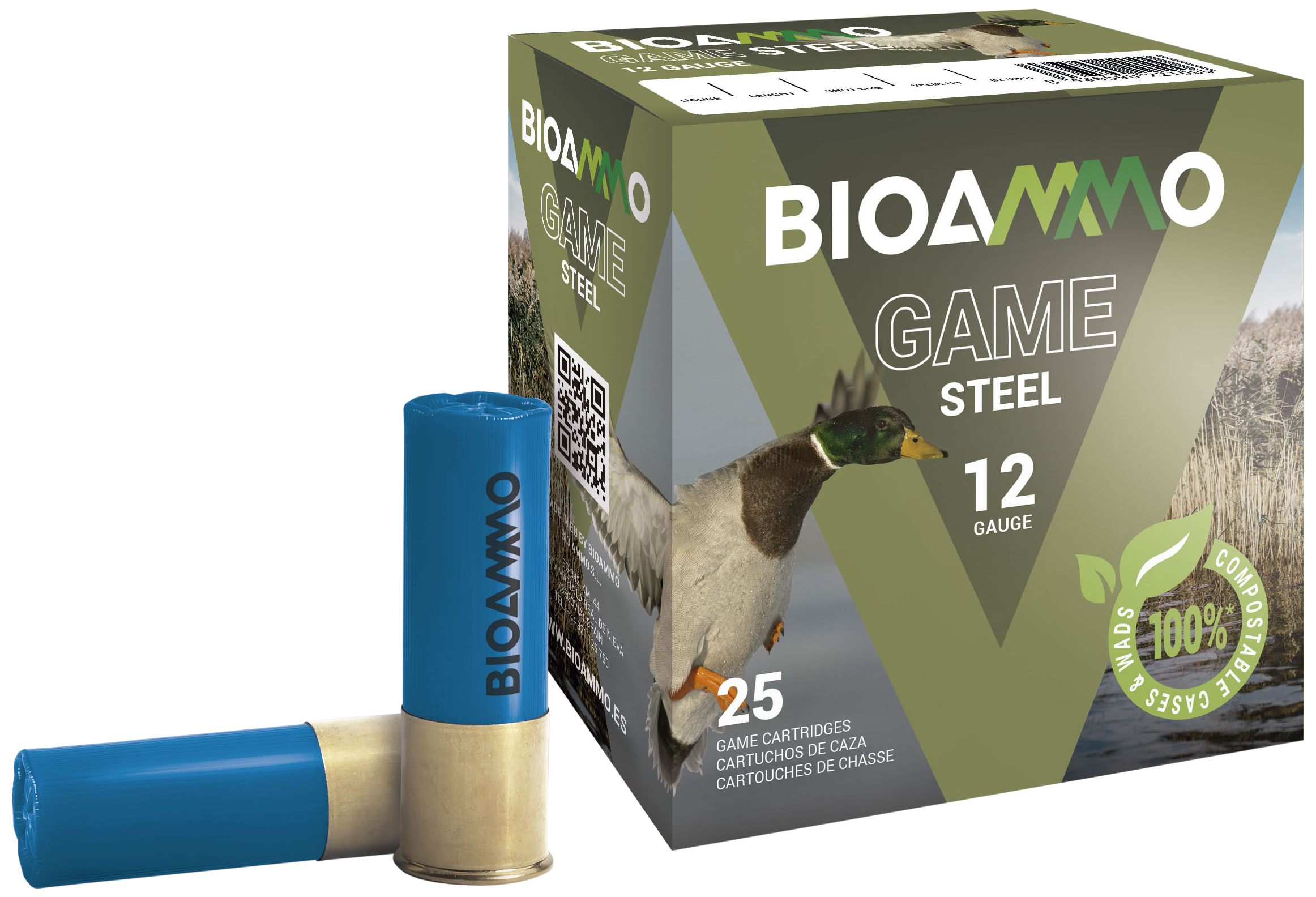BIOAMMO HB Waterfowl Shotgun Ammo 12 ga. 1 oz. 3 Shot Steel 25 rd.