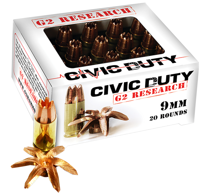 G2 Research G00602 Civic Duty 9mmLuger 100gr Copper Expansion Projectile 20 Rounds G2 Research G00602 Civic Duty 9mmLuger 100gr Copper Expansion Projectile 20 Rounds