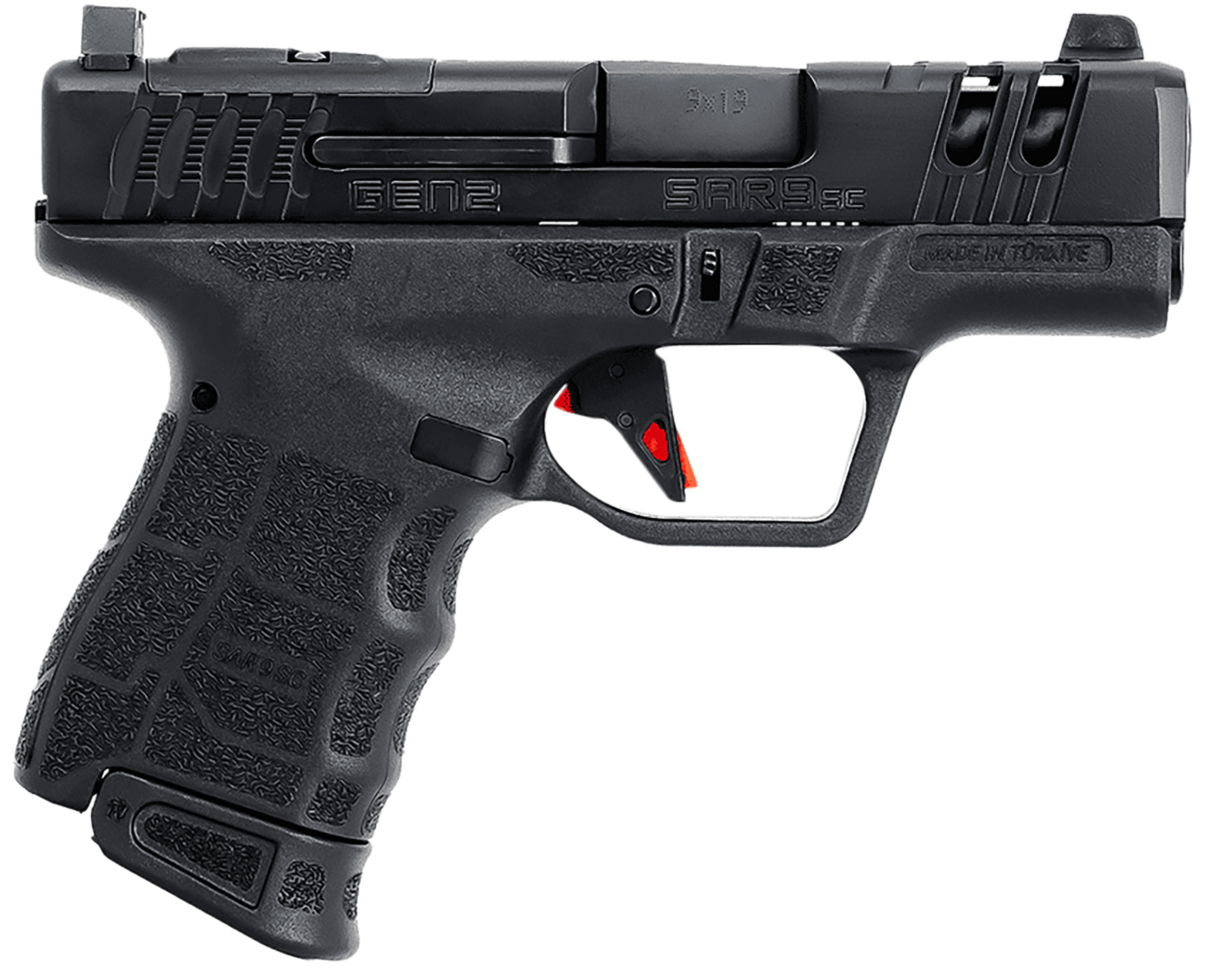 SAR USA SAR9SCG2BL SAR9 SC Gen2 Compact Frame 9mm Luger 12+1/15+1 3.30" Black Steel Barrel, Black Serrated Steel Slide, Black Polymer Frame, Black Interchangeable Backstrap Grip