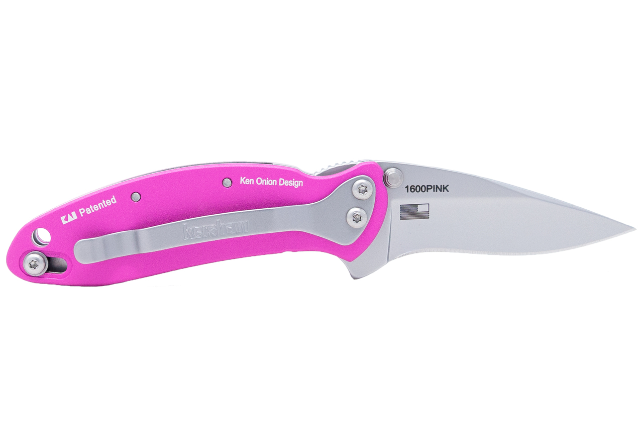 Kershaw 1600PINK Chive  1.90" Folding Drop Point Plain Bead Blasted 420HC SS Blade Pink Anodized Aluminum Handle Includes Pocket Clip - 1600PINK - 087171160276