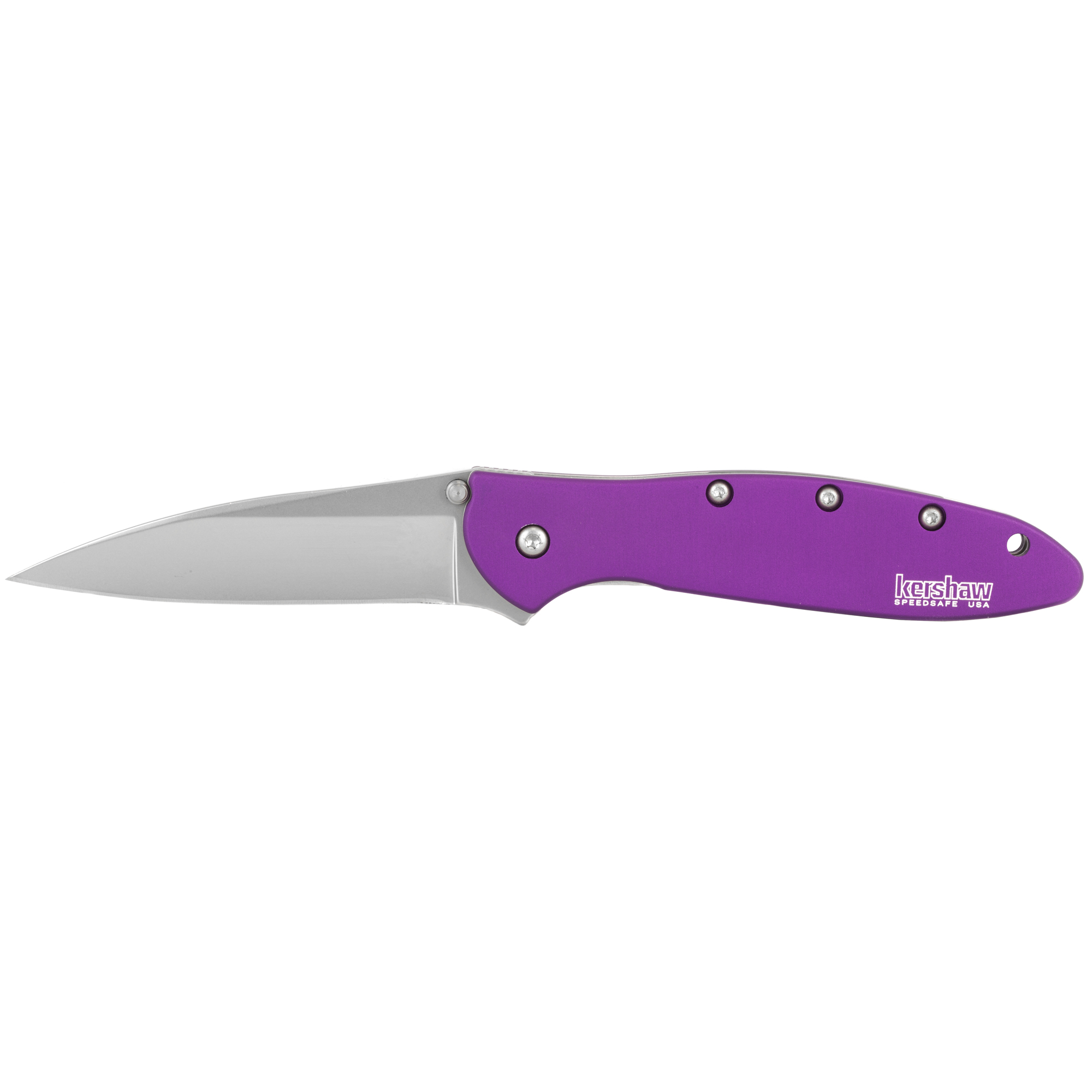 Kershaw 1660PUR Leek  3" Folding Drop Point Plain Bead Blasted 14C28N Steel Blade Purple Anodized Aluminum Handle Includes Pocket Clip - 1660PUR - 087171035093