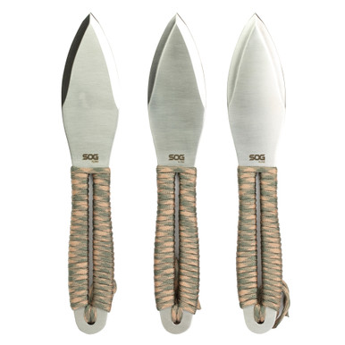SOG Fling Throwing Knives 2.8" Blade Green and Tan Paracord Wrapped Set of 3