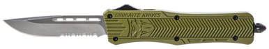 CobraTec Knives MODCTK1MDS CTK-1  Medium 3" OTF Drop Point Part Serrated D2 Steel Blade/OD Green Aluminum Handle Features Glass Breaker Includes Pocket Clip