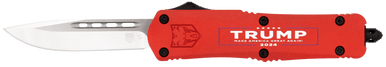 CobraTec Knives MTRP24REDDNS FS-3 Trump 2024 Medium OTF Drop Point Plain Satin D2 Steel Blade, 4.50" Red w/Trump, Make America Great Again Aluminum Cerakoted Handle