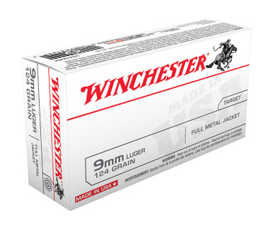 Winchester USA Pistol Ammo 9mm Luger FMJ 124 Grain 50 Rounds