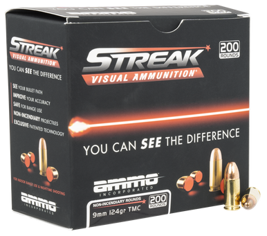 Ammo Inc 9124TMCSTRKRED200 Streak Visual (RED)  9mm Luger 124gr Total Metal Case 200 Rounds