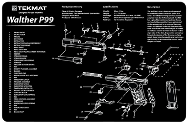 TekMat TEKR17WALP99 Walther P99 Cleaning Mat Walther P99 Parts Diagram 11" x 17"